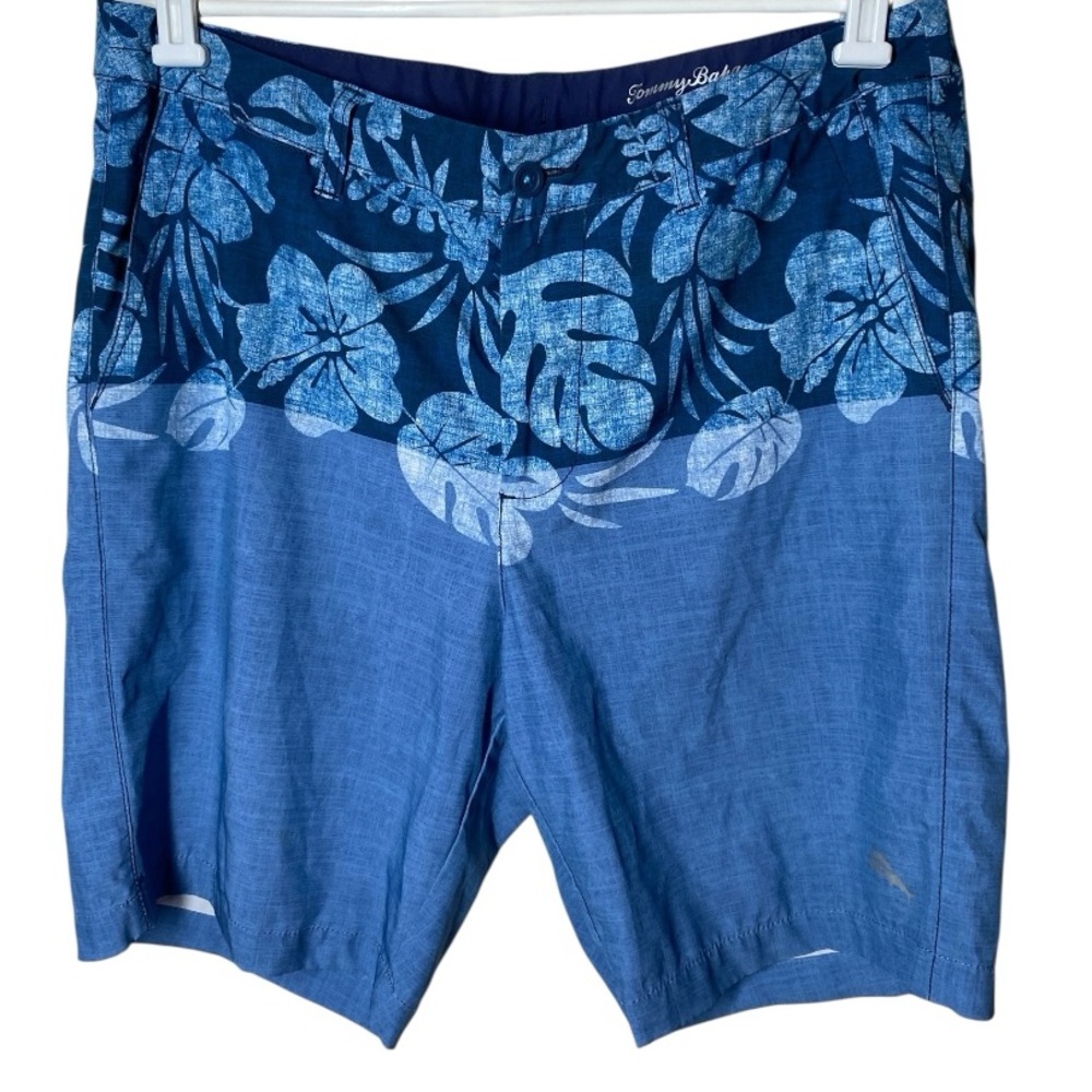 Tommy Bahama Navy and Light Blue Leaf Print Swim Shorts 34